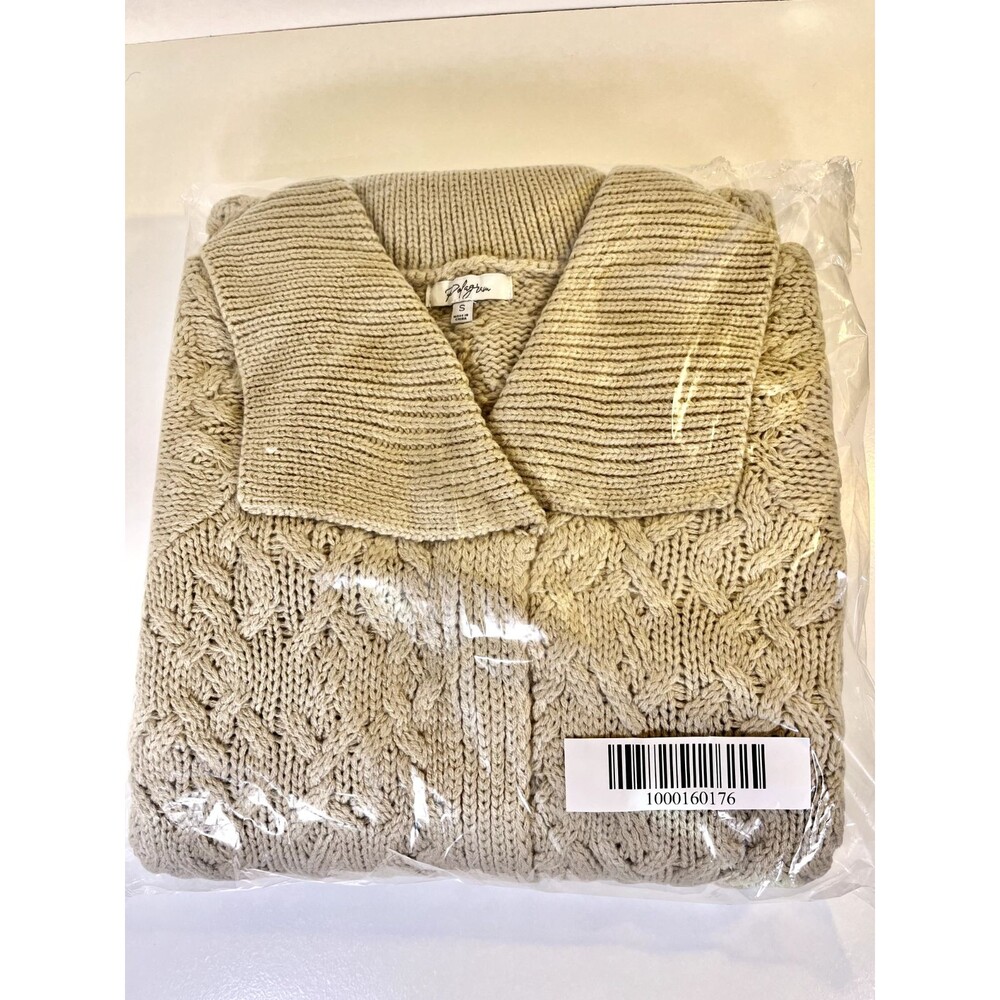 Women's Long Open Front Knit Cardigan Size L Oatmeal Long Sleeve Duster Sweater - Picture 4 of 6